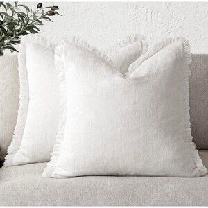 Foindtower Set of 2 Decorative Linen Fringe Throw Pillow Covers Cozy Boho 26x26”